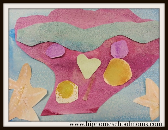 Seashell collage adding salt to create texture. | Hip Homeschool Moms