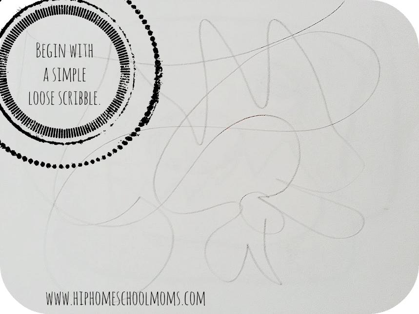 Begin making a scribble art creature by making a simple loose scribble. |Hip Homeschool Moms