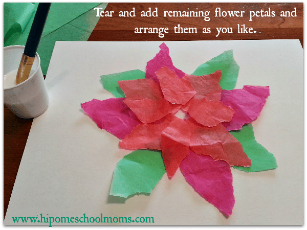 Tear and arrange remaining tissue paper petals. | Hip Homeschool Moms