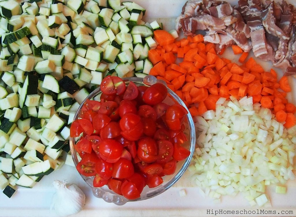 Fresh Vegetable Ratatouille Cast of Ingredients | HipHomeschoolMoms.com