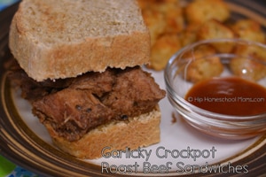 Garlicky Crockpot Roast Beef Sandwiches