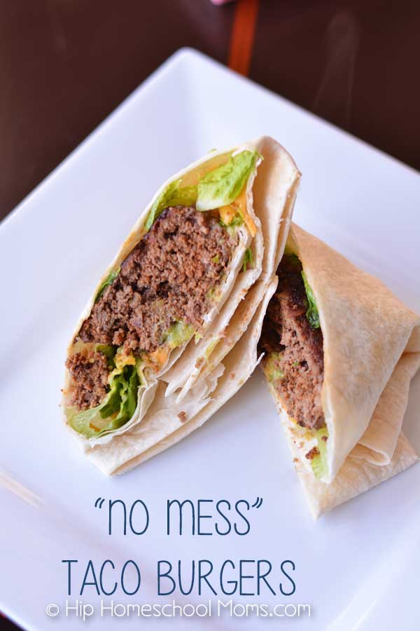 No Mess Taco Burgers from Constance Smith at Hip Homeschool Moms