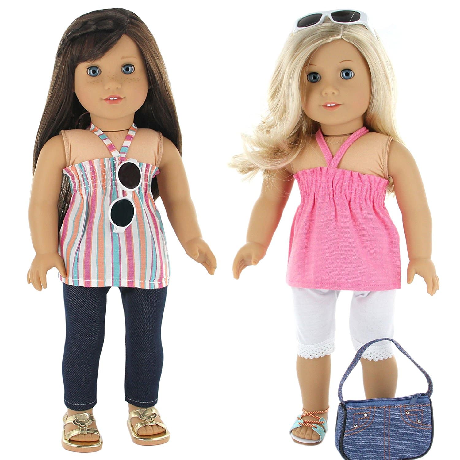 LIGHTNING DEAL ALERT! 7 Pc. Casual Everyday Outfit Set Fits 18 Inch Doll Clothes Includes- X2 Pants, X2 Tops, Headband, Sun Glasses and Pocketbook – 59% off