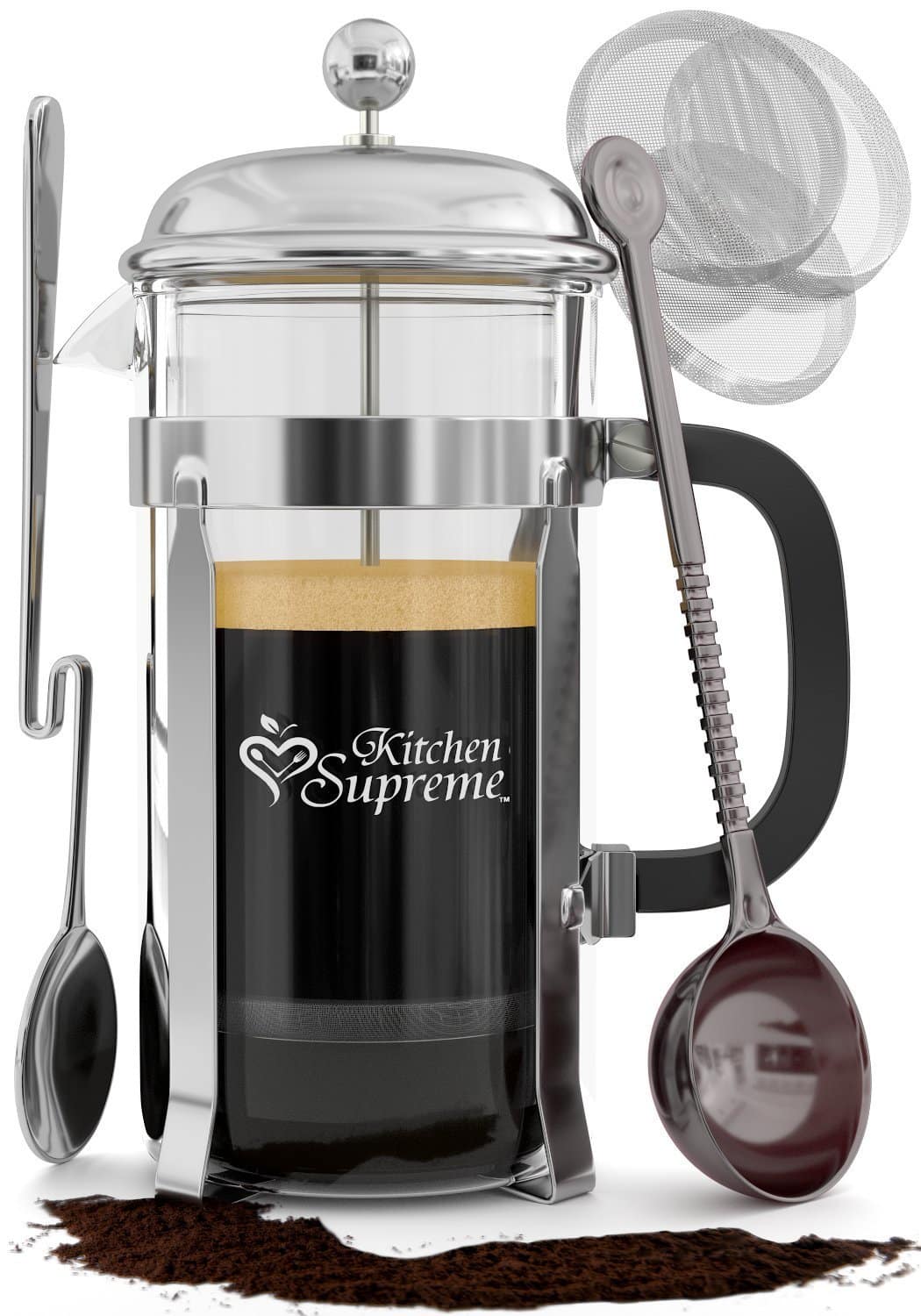spoons 8 cup French Press Coffee & Tea Maker Complete Bundle 34 oz German Glass 