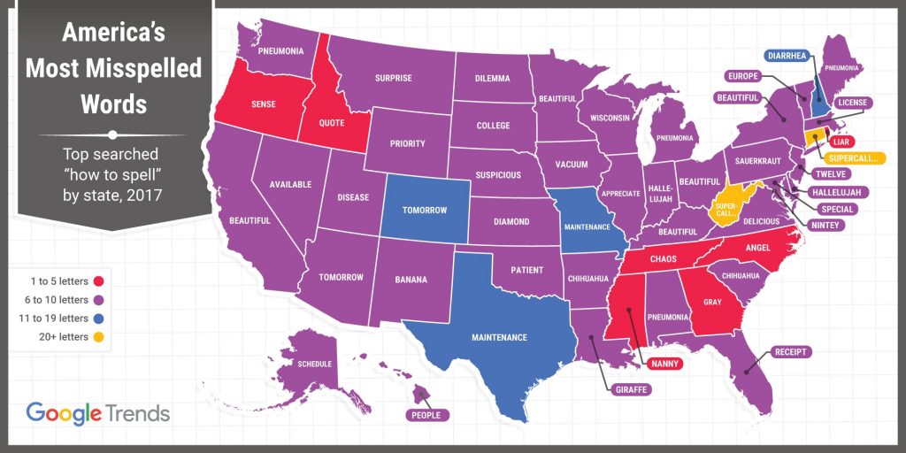 us map of misspelled words