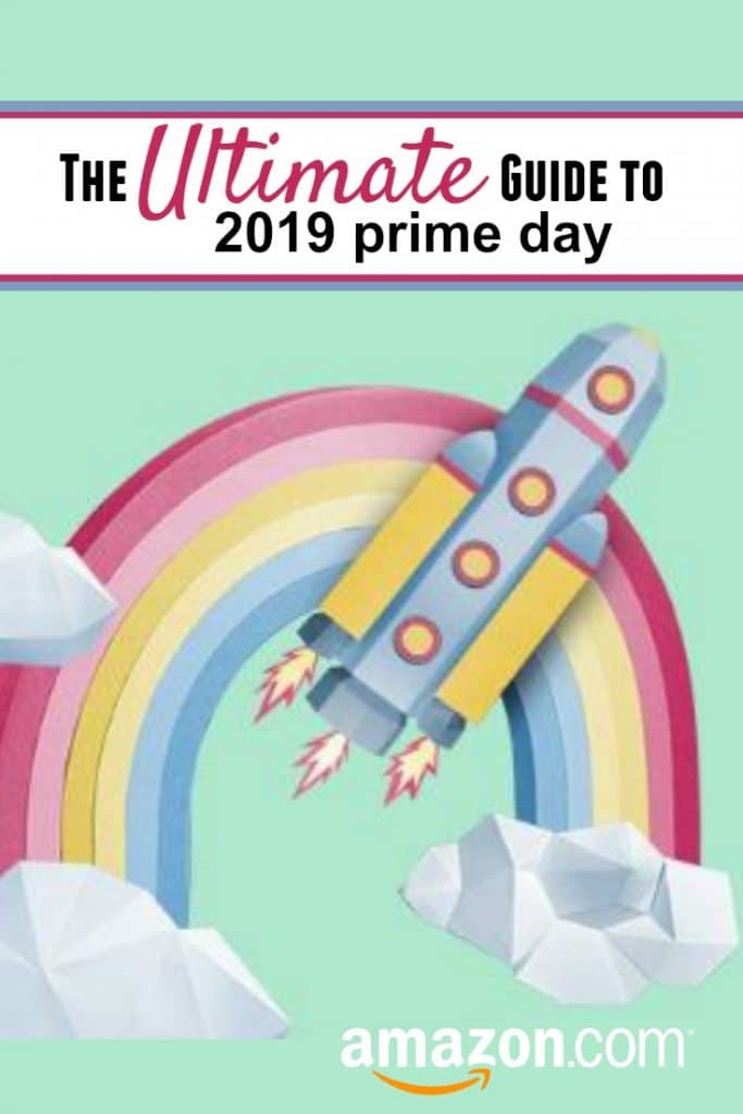 drawn rainbow and rocket with clouds and words for prime day 2019