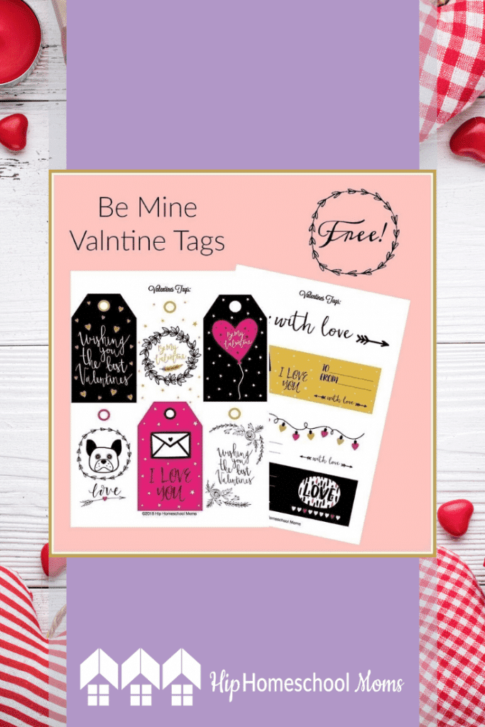 These 4 pages of Valentine’s Day tags can be used as stickers, “to and from” tags on gifts, or even as small cards–just print them out and write messages on the backs!