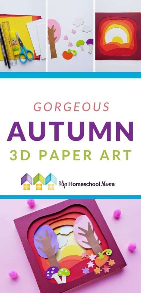 This gorgeous autumn paper craft is perfect for older children, teens and adults, too! Create your own amazing 3D autumn landscape with this tutorial! #Craft #Autumn #fallcraft #papercrafts #autumnart #craftingwithkids #diy #hiphomeschoolmoms