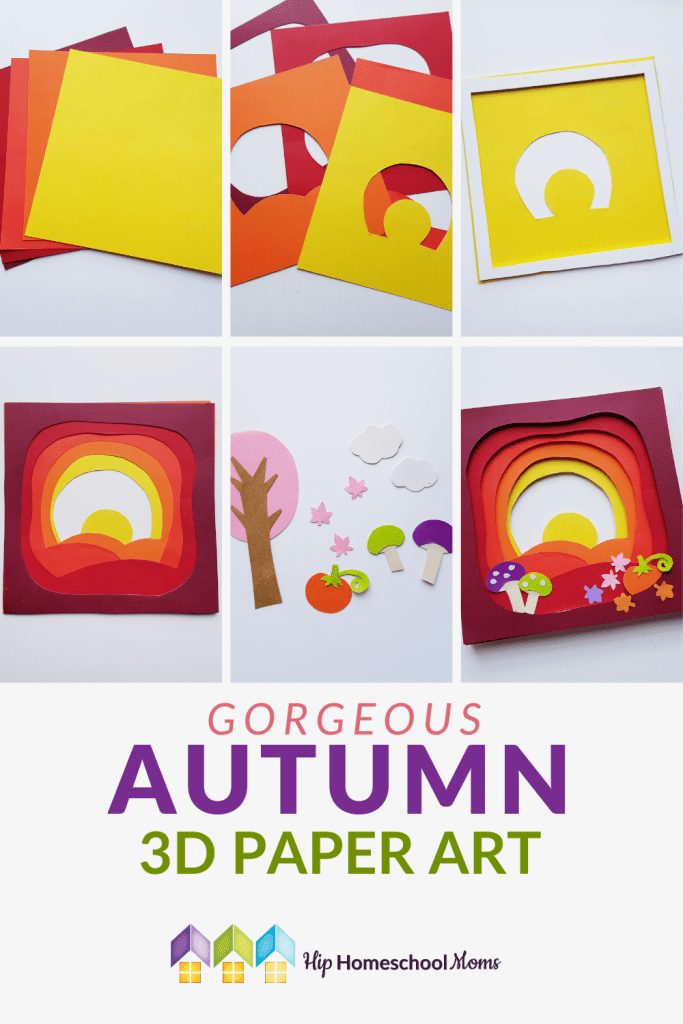 This gorgeous autumn paper craft is perfect for older children, teens and adults, too! Create your own amazing 3D autumn landscape with this tutorial! #Craft #Autumn #fallcraft #papercrafts #autumnart #craftingwithkids #diy #hiphomeschoolmoms