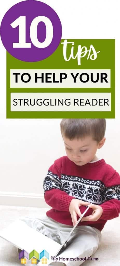 Do you have a struggling reader? Whether you're teaching a young child to read or helping a middle-schooler (or even a high-schooler) who has reading difficulties, it can be very stressful for both mom/teacher and child/student to deal with reading problems. However, don't give up! There are things you can do to help lessen the stress and to help your struggling reader.