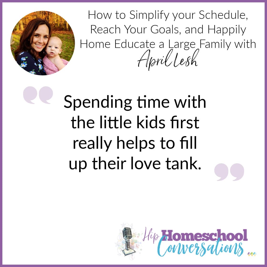 April shares her practical and thoughtful ideas regarding prioritizing her day, scheduling in a way that makes sense, and accomplishing her goal of encouraging her children to enjoy learning.