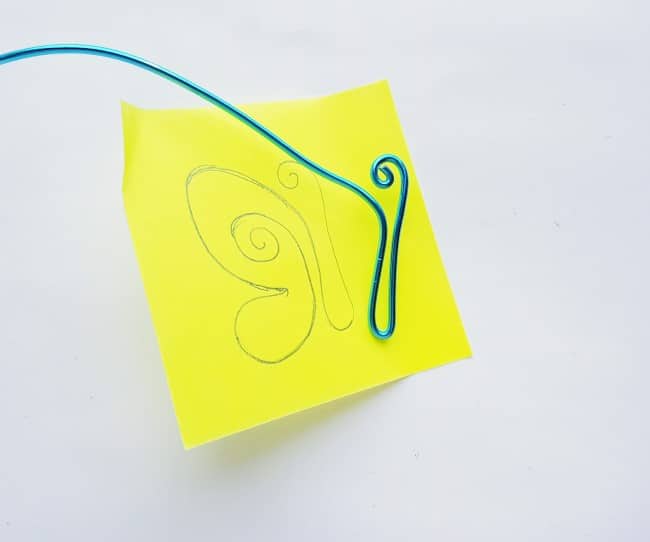 Wire Butterfly Bookmark Craft - step two drawing of butterfly and continuing twisting of wire